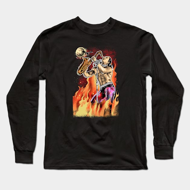 Saxophone man Long Sleeve T-Shirt by AMOS_STUDIO